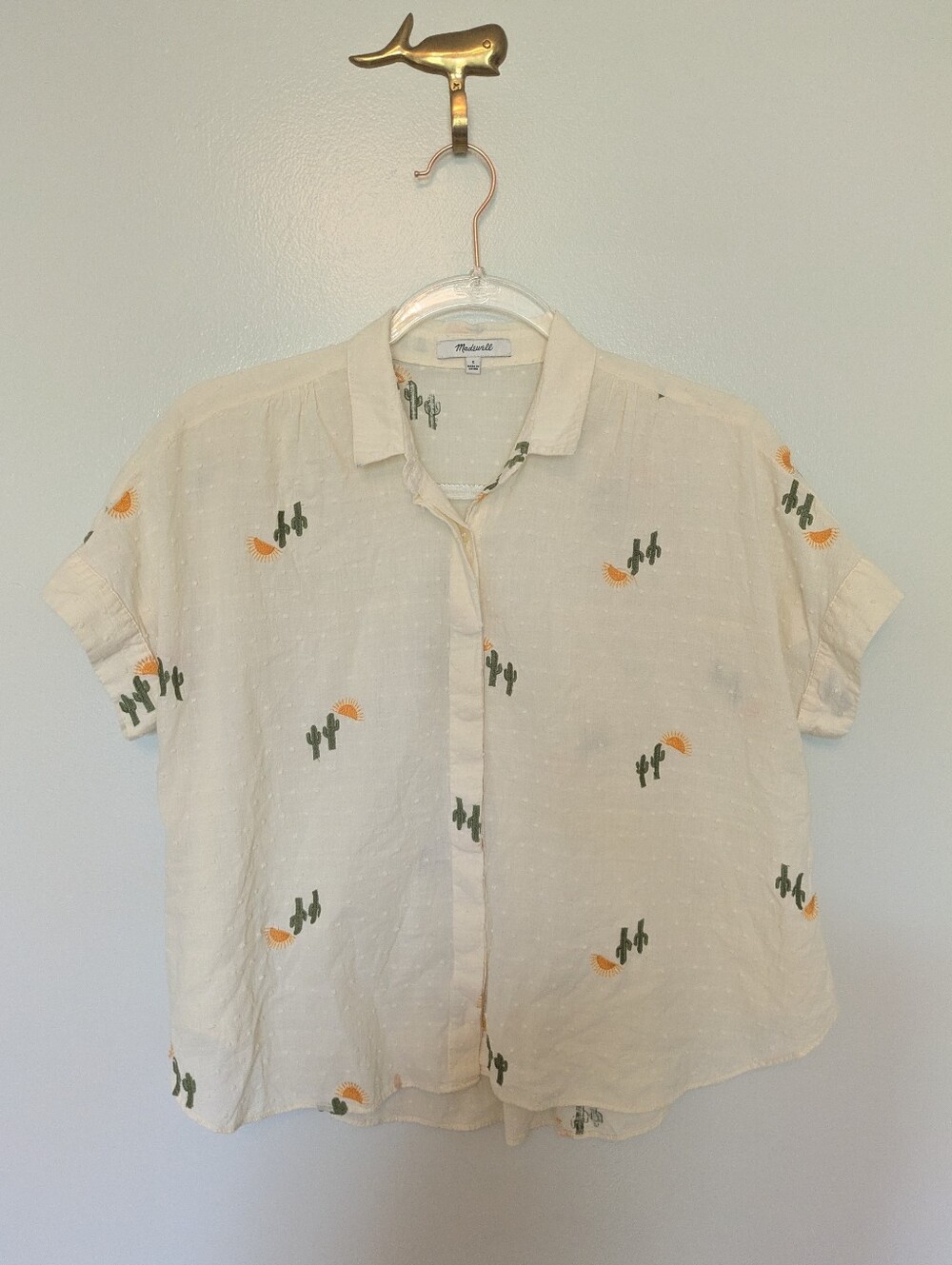 Madewell Cactus Embroidered Hilltop Shirt In Swiss Dot Cacti Sun Motifs Small